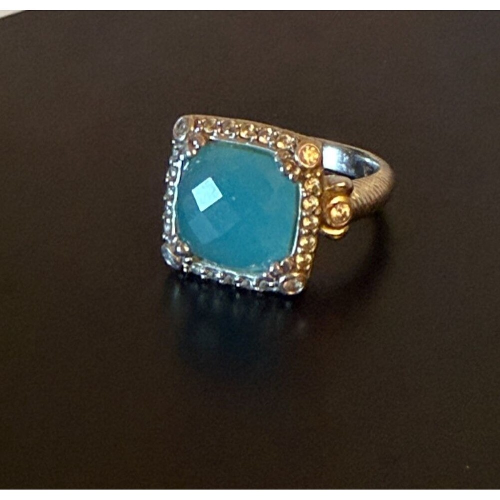 Judith Ripka 925 Sterling Silver Green Chalcedony CZ Cocktail Ring Size 8 - 9.9g